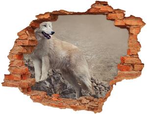 Díra 3D fototapeta na stěnu Bílý vlk na skále nd-c-60381309