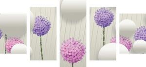 5-dílný obraz zajímavé květy s abstraktními prvky a vzory - 100x50 cm