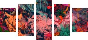5-dílný obraz abstraktní květiny - 100x50 cm