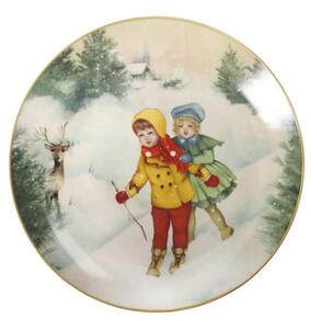 Porcelánový talíř Děti na lyžích 19cm Cuccioli Brandani (barva -barevná s motivem)
