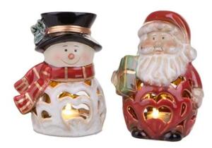 Porcelánové svítící figurky Sněhulák a Santa Claus 12cm BRANDANI (barva - bílá, červená)
