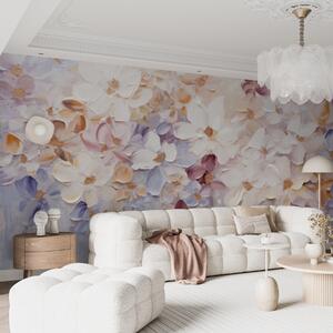 Fototapety Olejomalba imitující květinovou zahradu s bílými, růžovými a oranžovými květy, jemné tahy, Fototapety květiny, w09236 : uwalls.cz