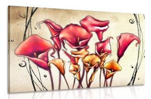 Obraz červené květy kaly - 60x40 cm