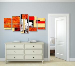 5-dílný obraz oranžová květinová abstrakce - 100x50 cm