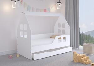 Wooden Toys Dětská postel HOUSE 140x70 cm se šuplíkem + matrací
