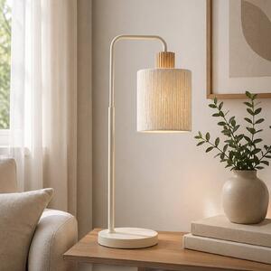 Brilliant Stolní lampa Arlo, béžová, textil/dřevo, výška 58 cm, E27, Krémová / jantar, Obývací pokoj / jídelna, Textil / tkanina / hedvábí, Moderní