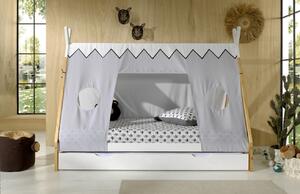 Borovicová postel Vipack Tipi 90 x 200 cm se zástěnou a bílou zásuvkou
