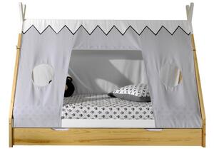 Borovicová postel Vipack Tipi 90 x 200 cm se zástěnou a přírodní zásuvkou