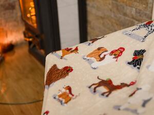 Krémová vánoční mikroplyšová deka VÁNOČNÍ PSI, 150x200 cm