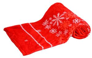 Červená vánoční mikroplyšová deka VLOČKA, 150x200 cm
