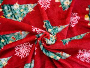 Červená vánoční mikroplyšová deka STROMEČEK A VLOČKA, 150x200 cm