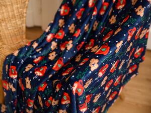 Modrá vánoční mikroplyšová deka HOT COCOA, 180x200 cm