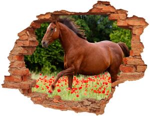 Díra 3D fototapeta nálepka Kůň na poli máků nd-c-85278470