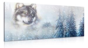 Obraz vlk v zasněžené krajině - 100x50 cm