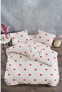 Krémové 4dílné prodloužené povlečení na dvoulůžko z bavlny Renforcé s prostěradlem 200x220 cm Mini Hearts – Mila Home