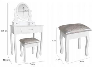 Aga Toaletní stolek se zrcadlem + taburetem PHO0052 Bílý