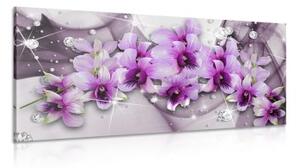 Obraz fialové květy na abstraktním pozadí - 100x50 cm