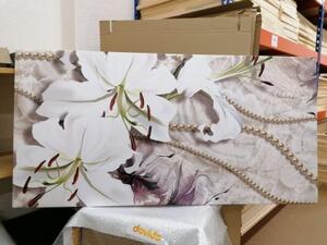 Obraz bílá lilie s perlami - 100x50 cm