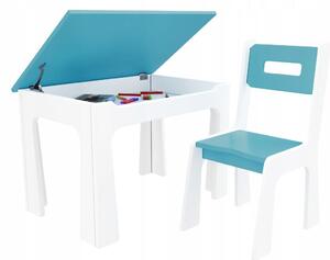 Dětský stůl s úložným prostorem a židlí modro-bílý