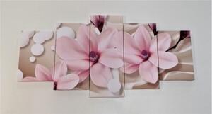 5-dílný obraz magnolie na abstraktním pozadí - 100x50 cm