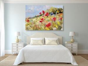 Obraz malované máky na louce - 60x40 cm