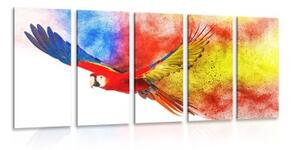 5-dílný obraz let papouška - 100x50 cm