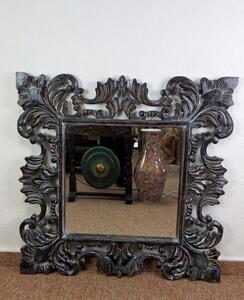 Zrcadlo QUEEN, černé, 90x90 cm, exotické dřevo, ruční práce