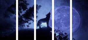 5-dílný obraz vlk v úplňku měsíce - 100x50 cm