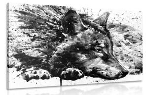 Obraz vlk v akvarelovém provedení v černobílé barvě - 60x40 cm