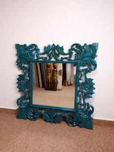 Zrcadlo TYRKYS modrá, 90x90cm, exotické dřevo, ruční práce