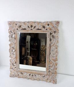 Zrcadlo hnědé/natural, hranaté,exotické dřevo, ruční práce, 60x50 cm