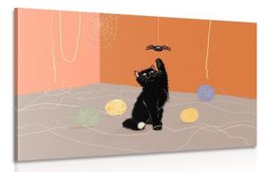 Obraz hravá kočka s klubky - 90x60 cm