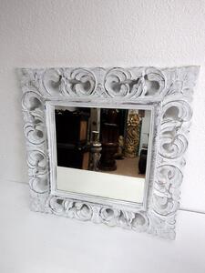 Zrcadlo bílé patina, hranaté 50 x50 cm, drěvo, ruční práce