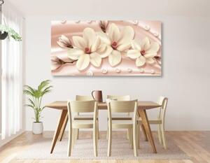 Obraz luxusní magnolie s perlami - 100x50 cm