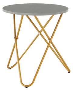 Příruční stolek RONDEL MDF deska, fólie šedá, kov zlatý lak, VÝPRODEJ