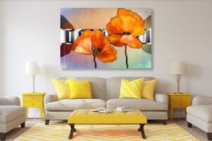 Obraz oranžové květy máku v orientálním stylu - 60x40 cm
