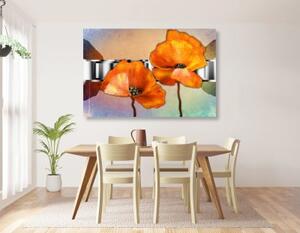 Obraz oranžové květy máku v orientálním stylu - 60x40 cm