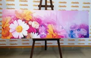 Obraz olejomalba pestrobarevných květů - 120x40 cm