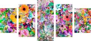 5-dílný obraz pestrobarevné květiny - 100x50 cm