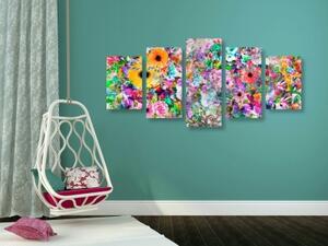 5-dílný obraz pestrobarevné květiny - 100x50 cm