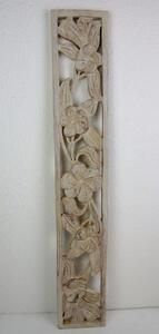 Závěsná dekorace Hybiscus bílá, exotické dřevo, ruční práce 90x15cm