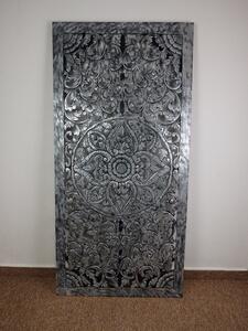 Závěsná dekorace PANEL FLOWER stříbrná tmavá, dřevo, ruční práce, 160x80 cm