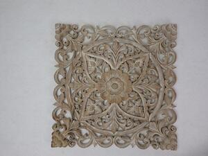 Závěsná dekorace MANDALA čtverec, hnědá natural, exotické dřevo, ruční práce, 50x50 cm