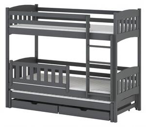 Patrová postel se šuplíky a přistýlkou ABRIL - 70x160, grafit
