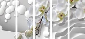 5-dílný obraz orchidej na abstraktním pozadí - 100x50 cm