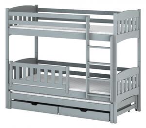Patrová postel se šuplíky a přistýlkou ABRIL - 70x160, šedá