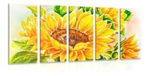 5-dílný obraz nádherná slunečnice - 100x50 cm