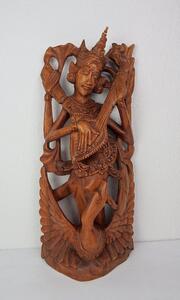 Soška SARASWATI hnědá, tropické dřevo, ruční práce, 50 cm