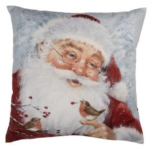 Vánoční povlak na polštář se Santa Clausem v brýlích a ptáčkem – 45x45 cm