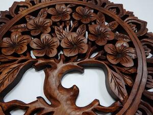 Závěsná dekorace Mandala Strom života kvetoucí, exotické dřevo, ruční práce, 40 cm